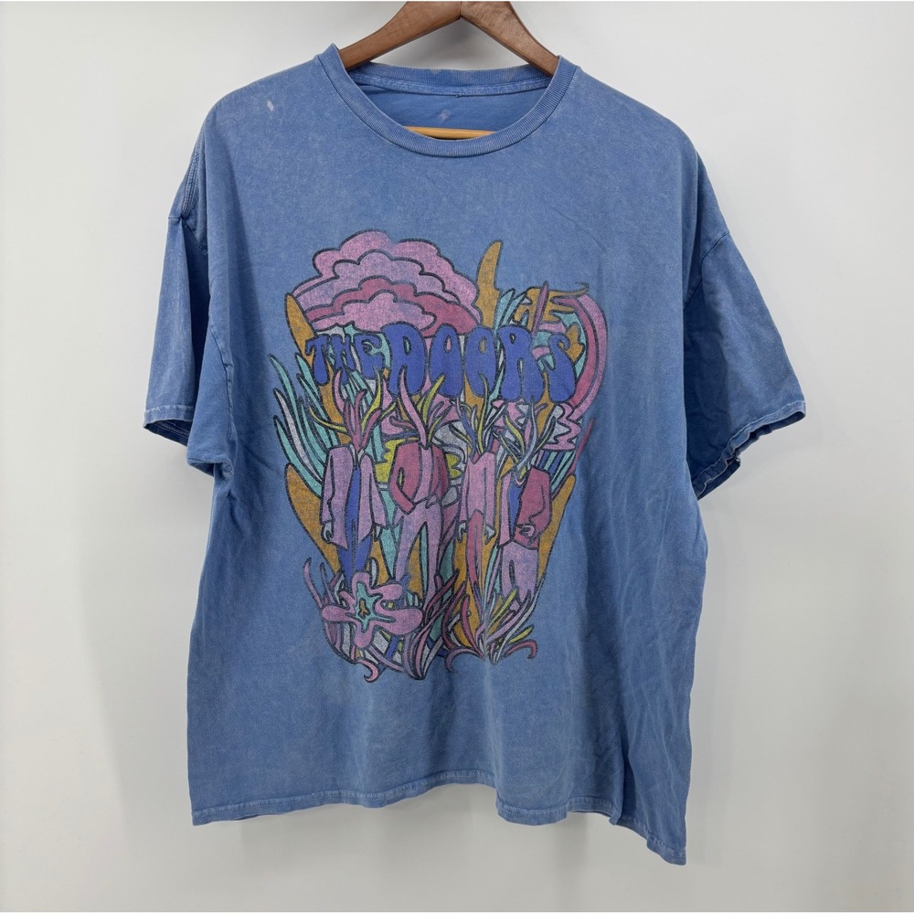 The Doors Band T-Shirt Men S/M Acid Washed Blue Psychedelic Graphic Print